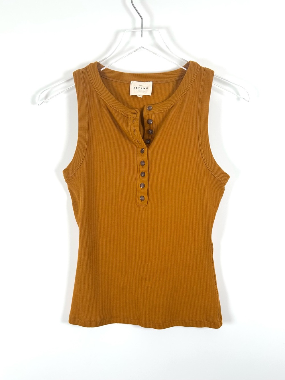 Sezane Felicien Tank Top Women's Small Ochre Ribbed Button Front Henley